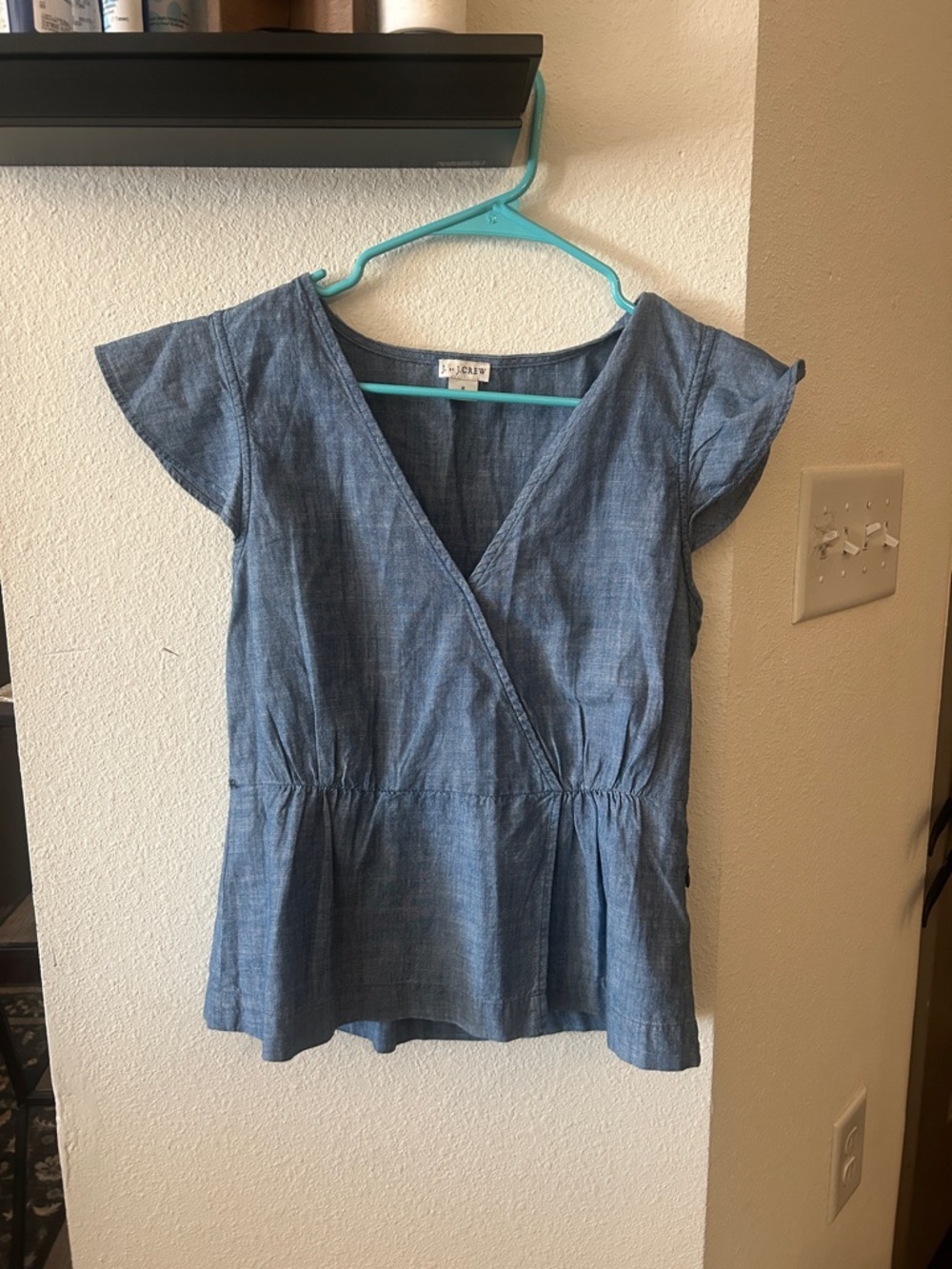 J. Crew Chambray Wrap Peplum Top in Denim Blue